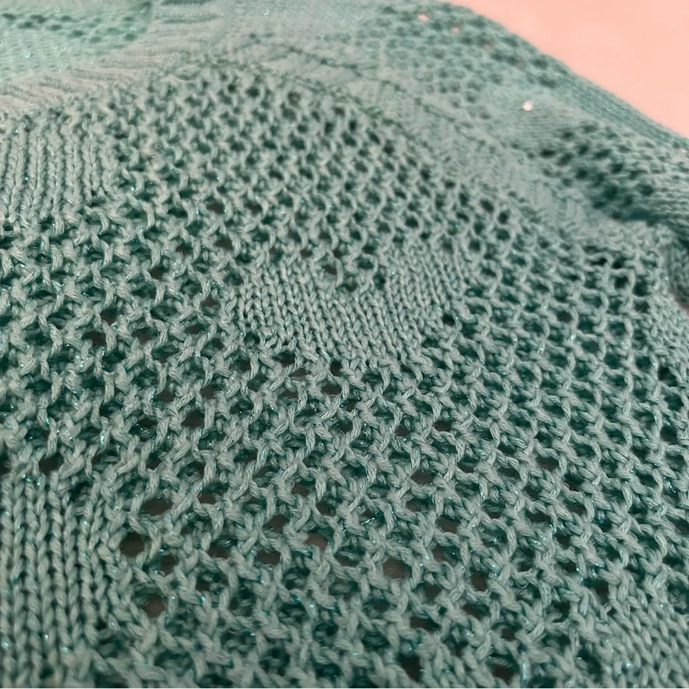 Size 14/16 Teal Shimmery Sweater w/ Hearts B3